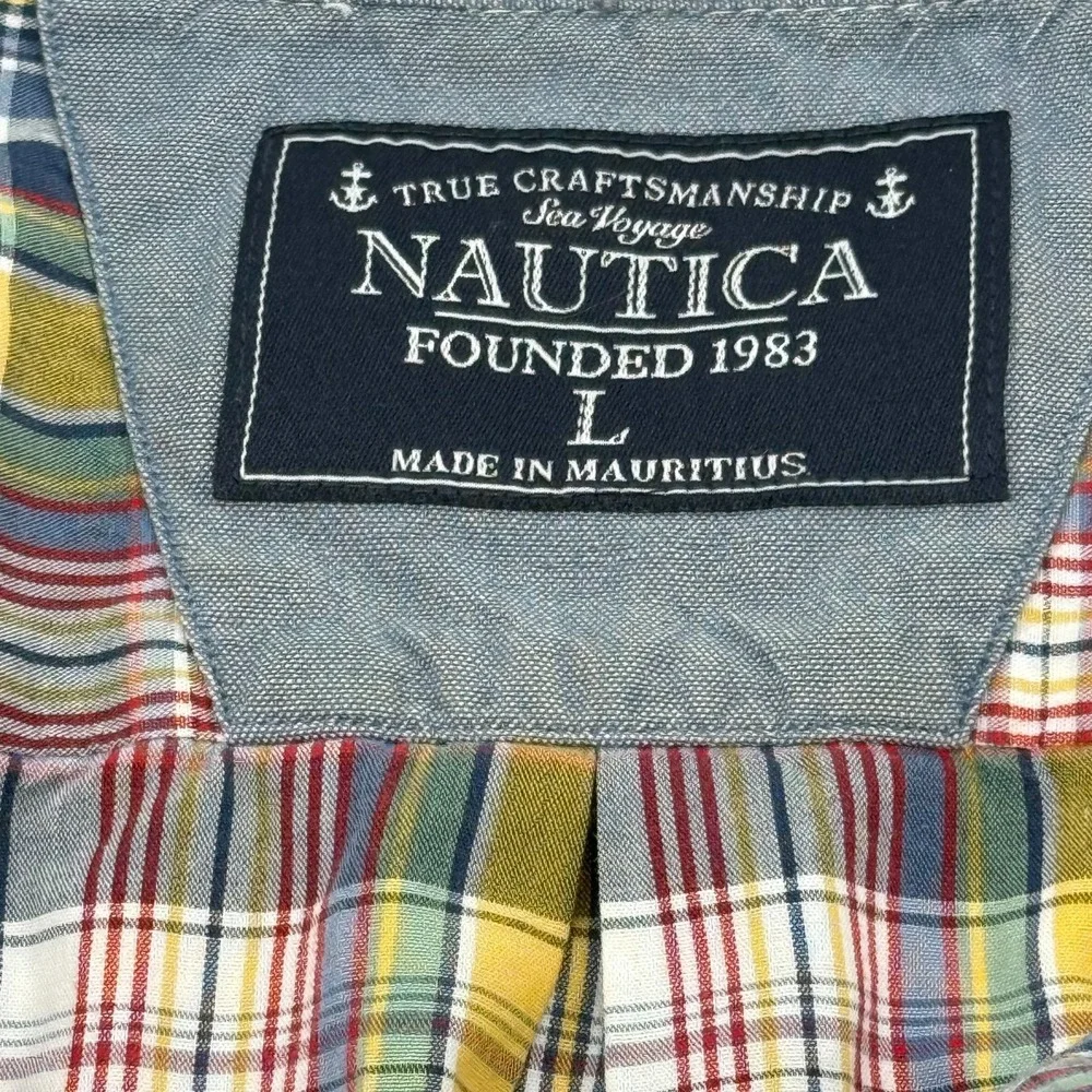 Nautica‎ Men's Button-down Large Multi Color Plaid One Pocket